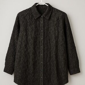 Magic Scarf Crush Origami Crinkle Black Shirt Women's 2XL Y2K 90's Stretch Shiny